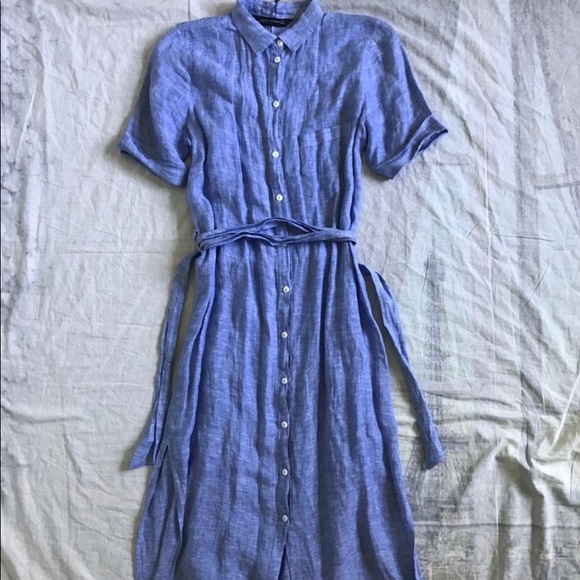 zara blue linen shirt dress